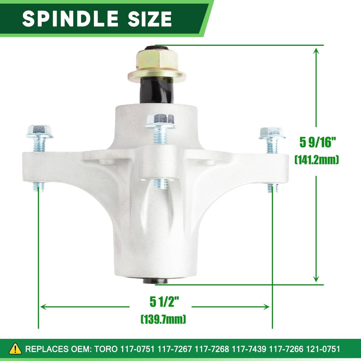42-inch mower spindle size diagram: 5 9/16 in height, 5 1/2 in width