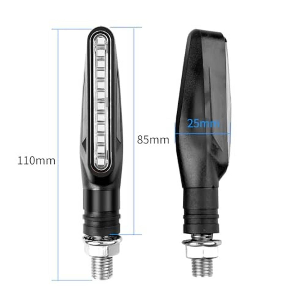 LED turn signal assembly showing front and side profile with size measurements