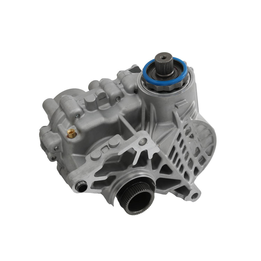Transfer case housing with blue seal ring on input shaft, compact angled view