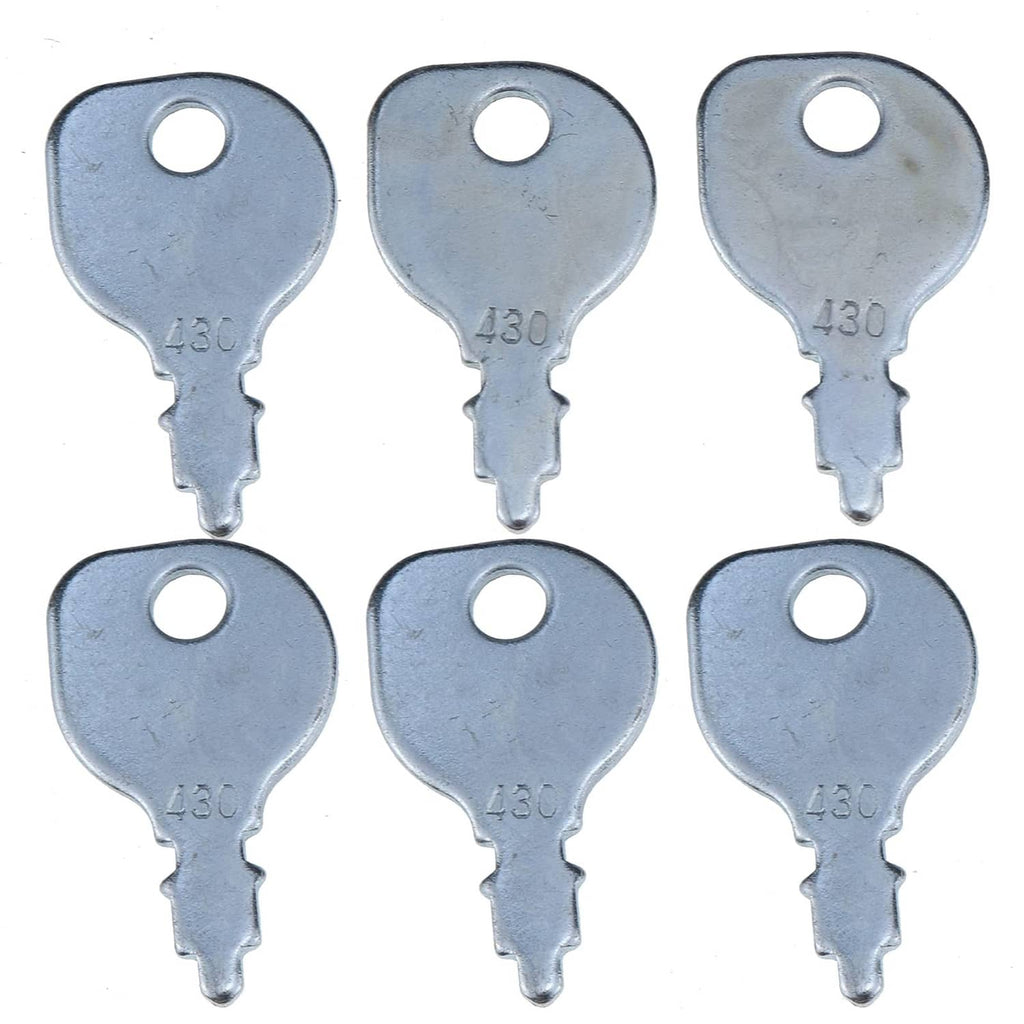 Silver metal ignition keys stamped 430, circular hole and pointed tip (set of 6)