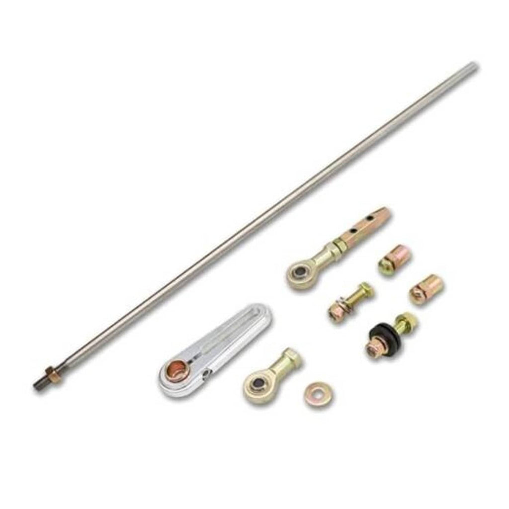 Adjustable column shift linkage kit with long steel rod and assorted mounting hardware
