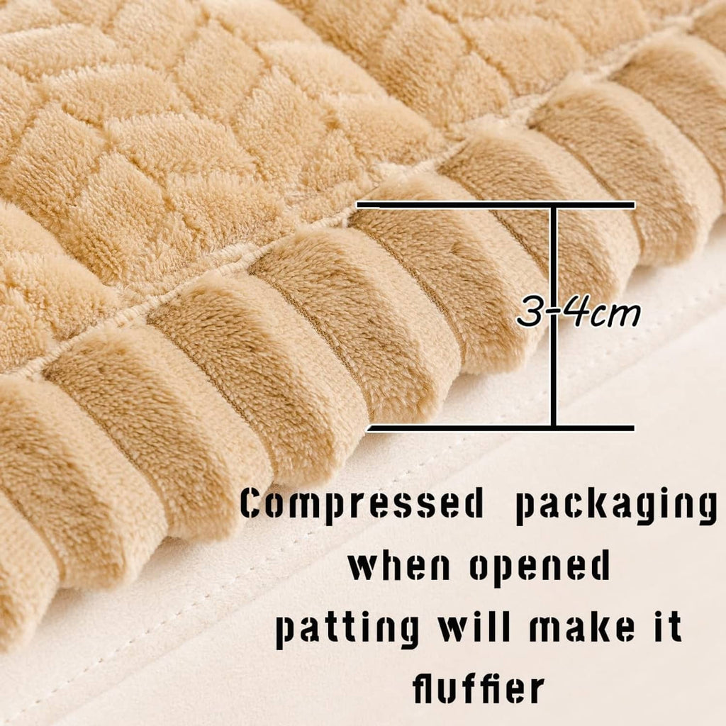 Brown fuzzy quilted fabric sofa cover, raised loop texture close-up