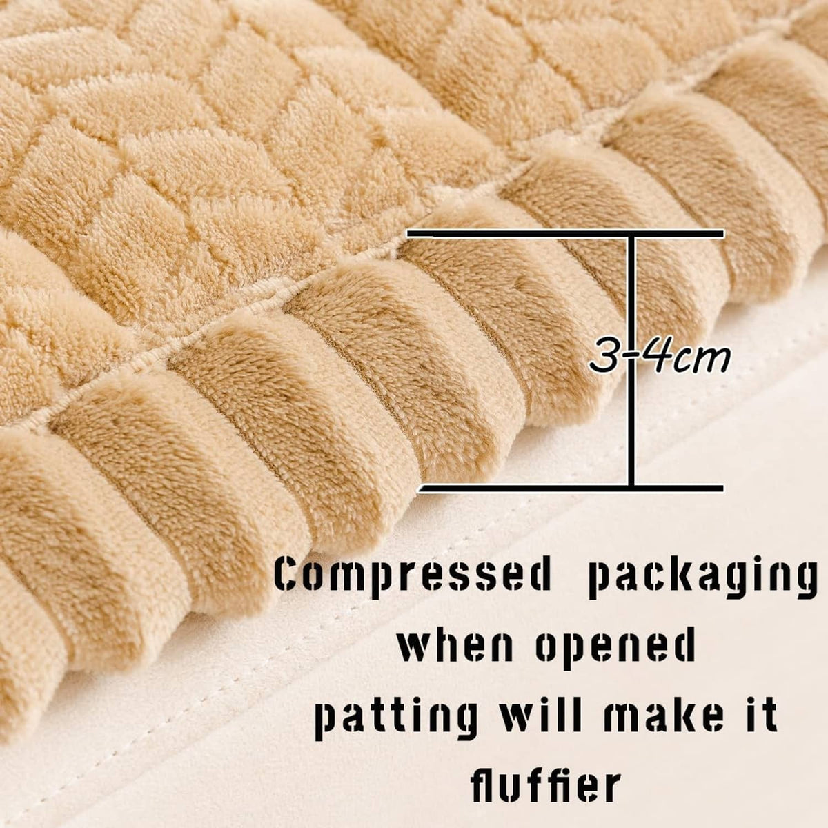 Brown fuzzy quilted fabric sofa cover, raised loop texture close-up