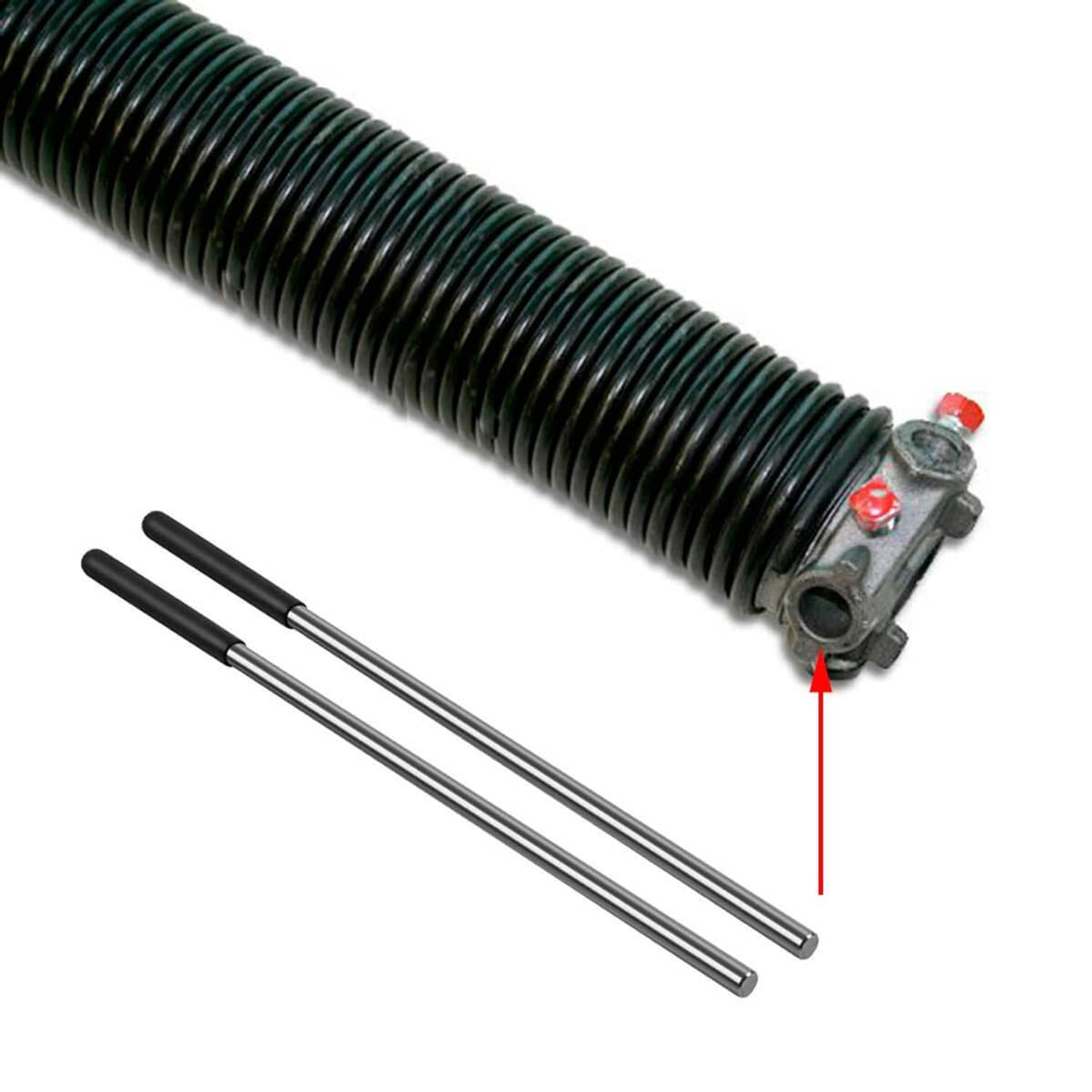 Torsion spring setup with two steel winding rods and coil spring anchor