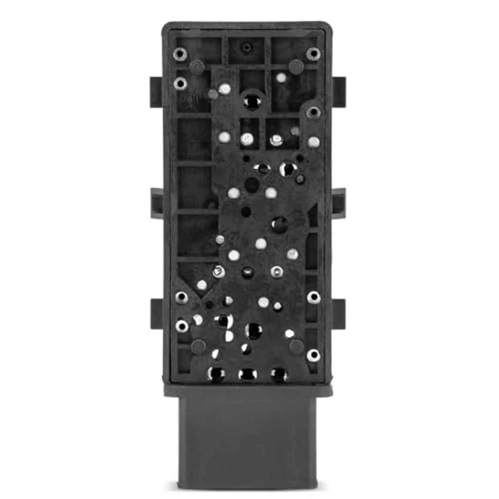 Power seat switch internal board with solder points and socket openings, black housing
