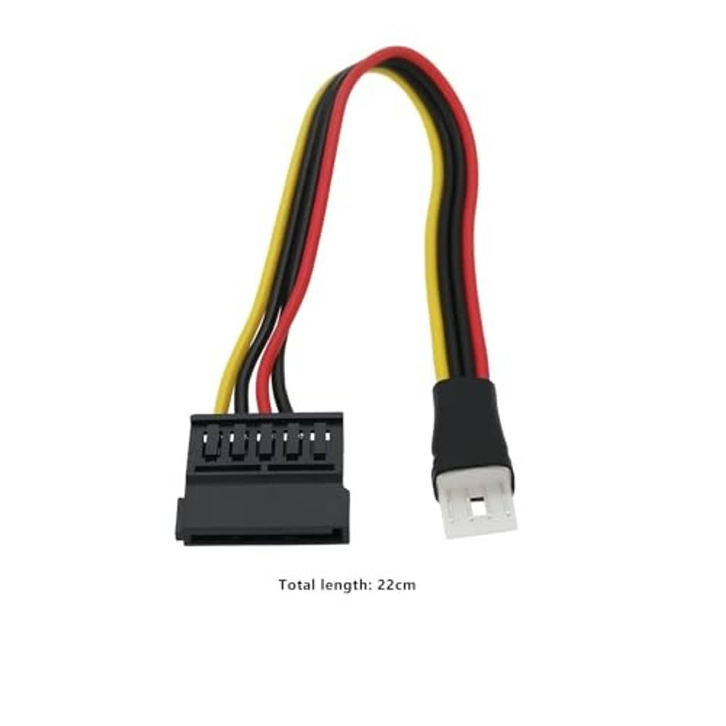 4-pin FDD male to 15-pin SATA female adapter cable, total length 22 cm, red/yellow leads
