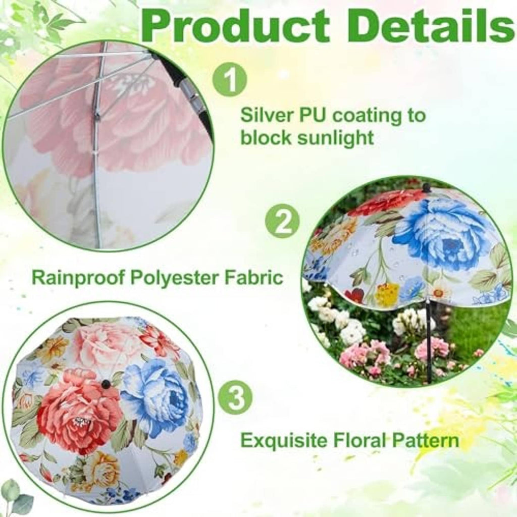 Floral plant umbrella fabric close-up with silver PU coating detail