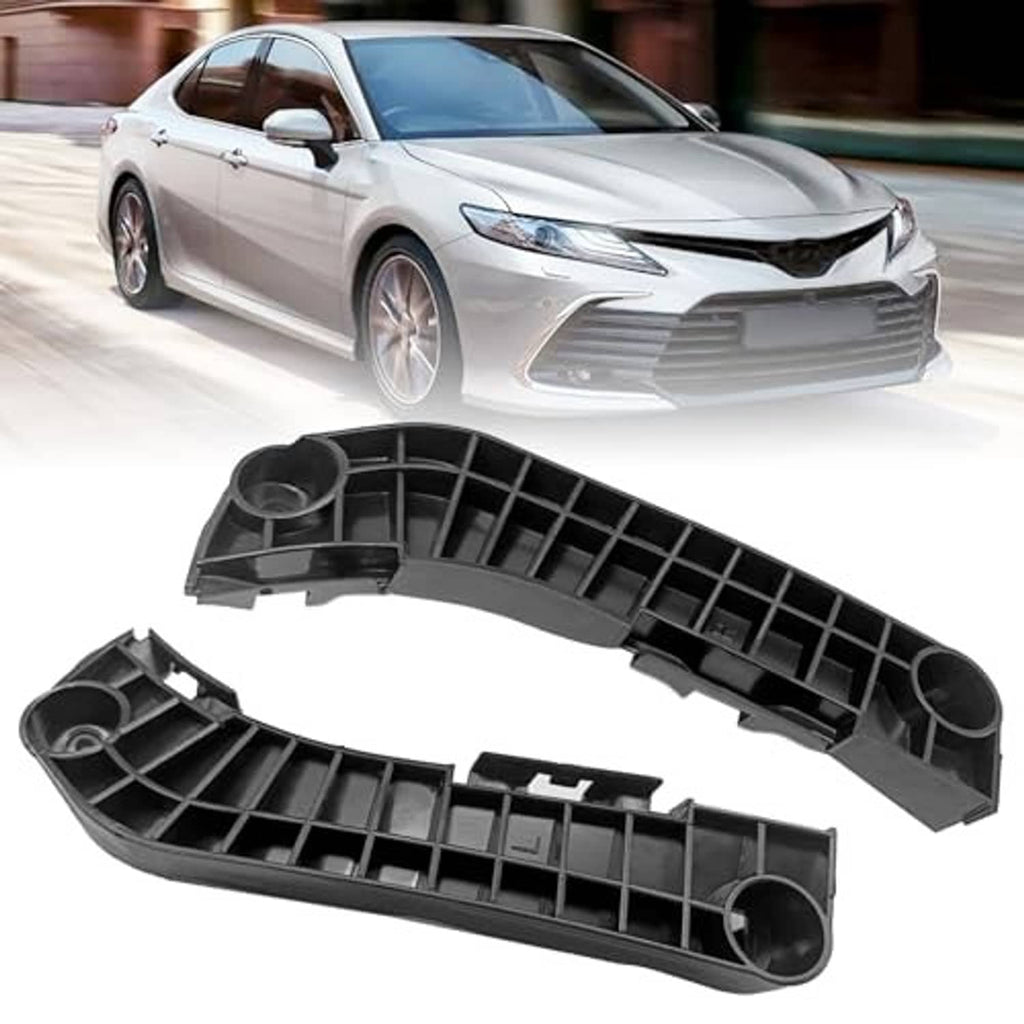 Front bumper bracket set, black plastic grille support pieces with circular ends