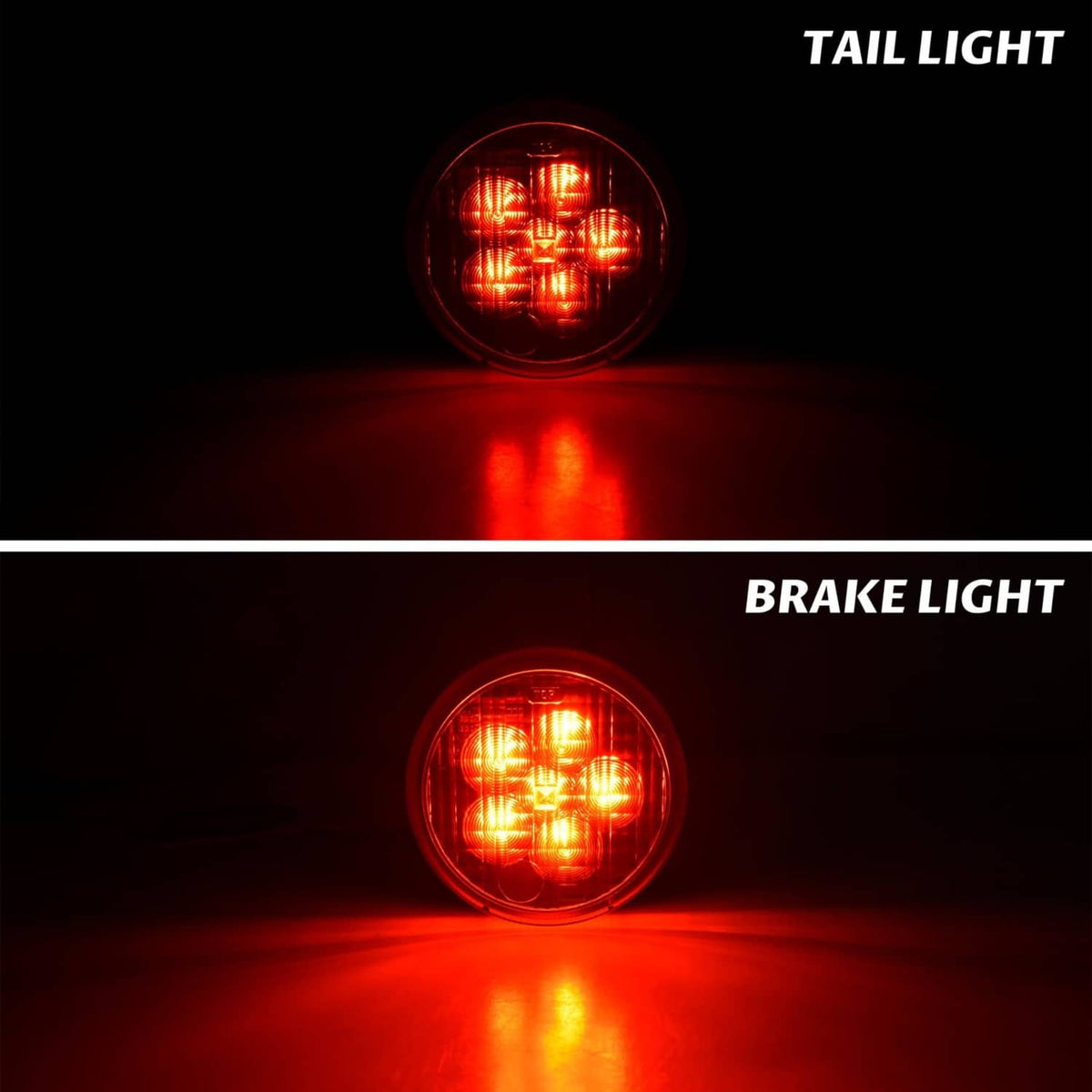 Red LED tail/brake light lens illuminated with grid LED pattern