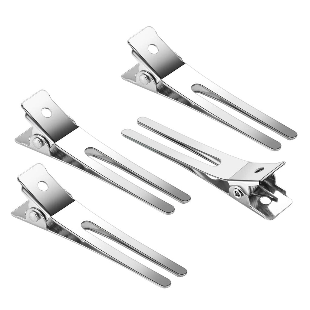 Silver double-prong hair clip set, metal sectioning clips with prongs