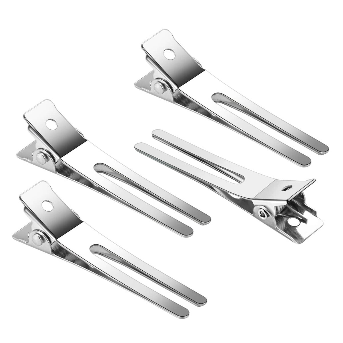 Silver double-prong hair clip set, metal sectioning clips with prongs