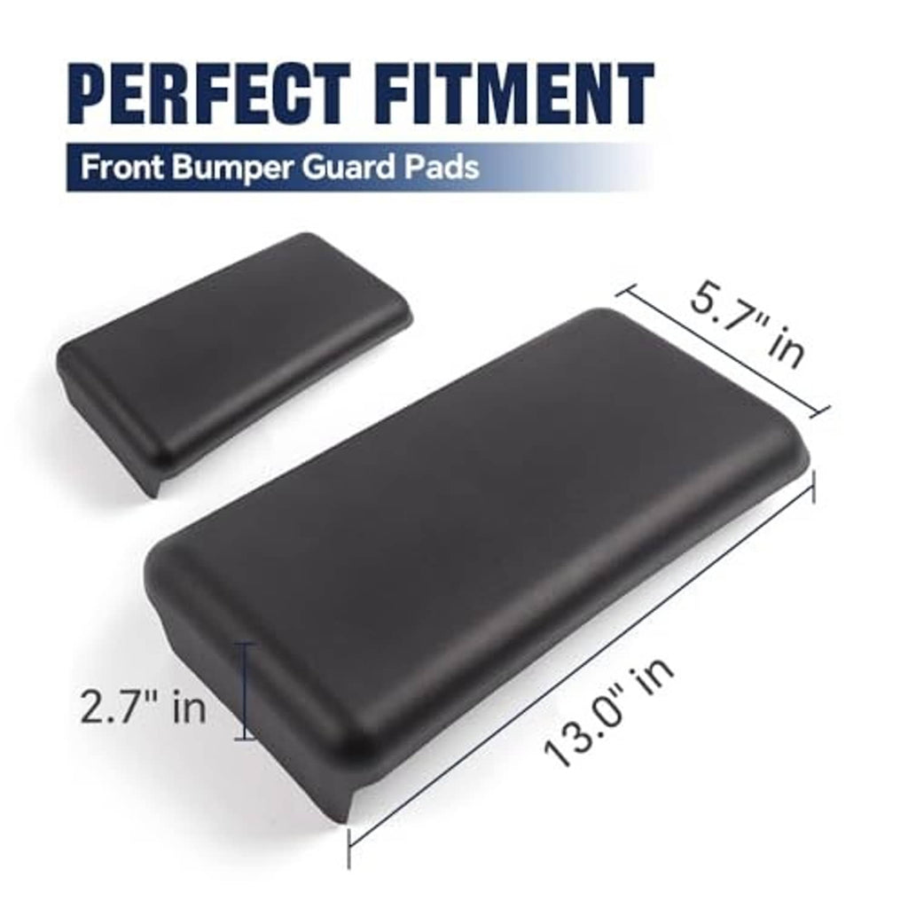 Front bumper guard pads, two black rectangular pieces with size guide