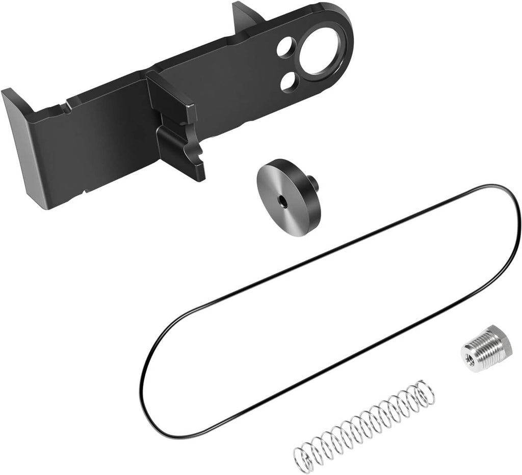 Black by-pass valve bracket with valve disk, coiled spring, hose loop, and threaded fitting