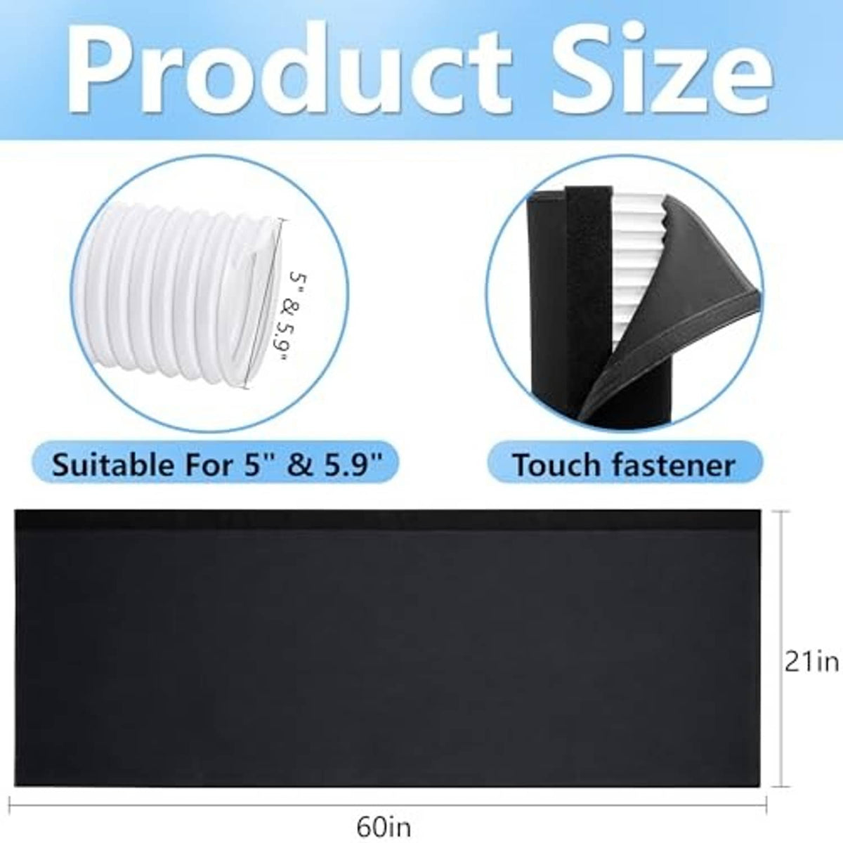Black AC hose insulation sleeve size for 5 to 5.9 in hose, approx 21 in length