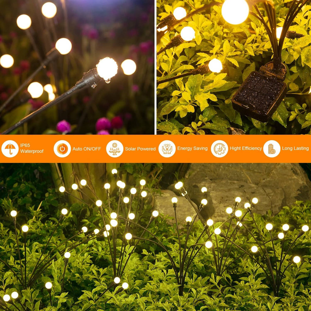 Glow solar garden light stakes with small solar panel and round outdoor bulbs