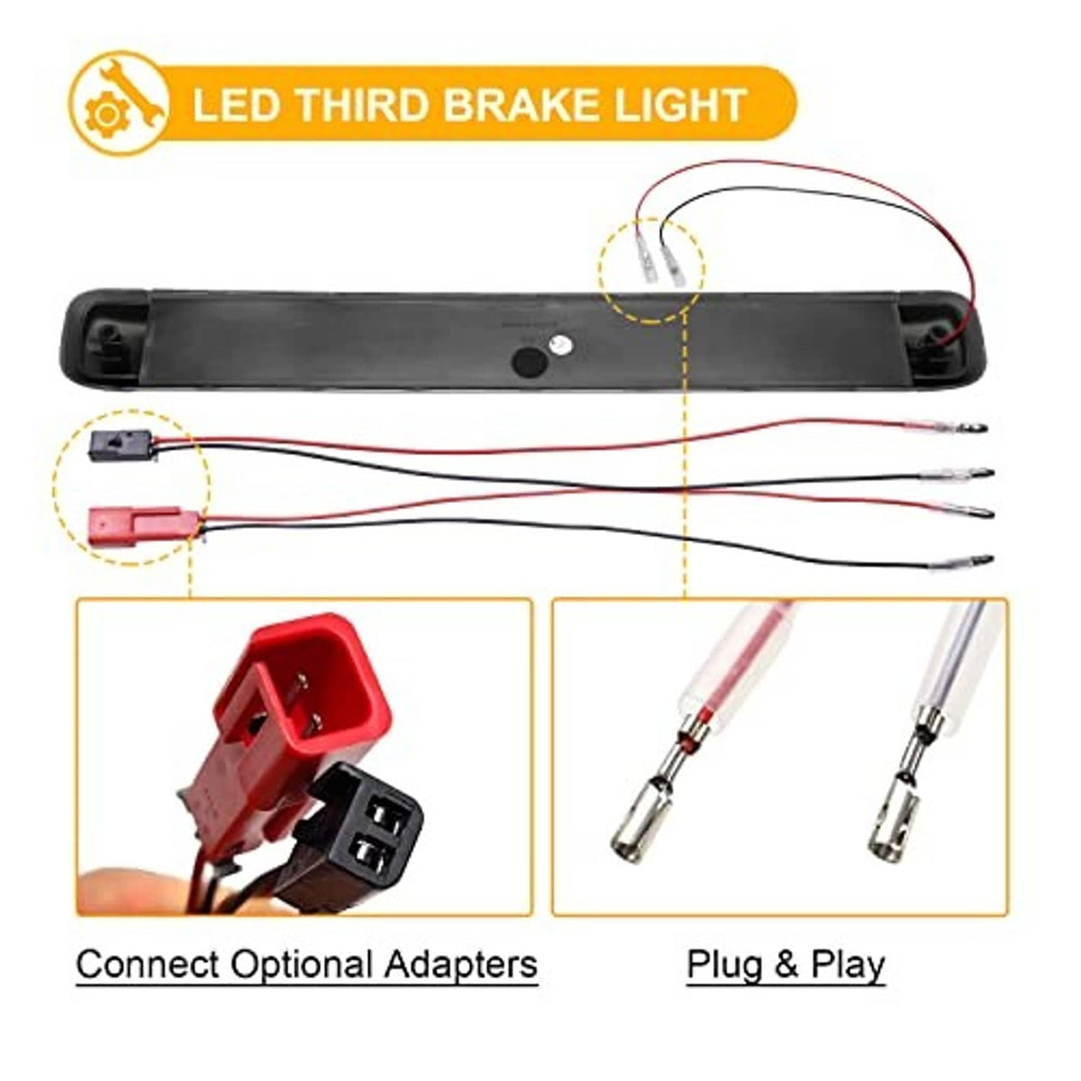 LED third brake light with wiring harness and plug-and-play connectors