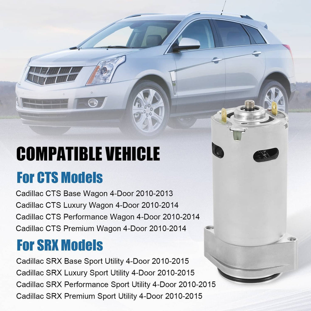 Hydraulic liftgate pump motor shown with vehicle compatibility layout and installed view