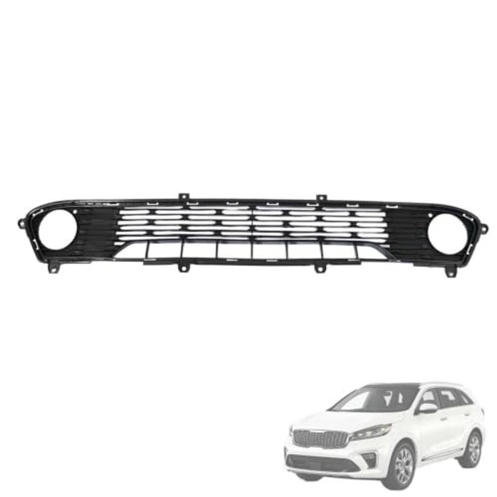 Front bumper lower grille, black with horizontal bar grille and two round fog light openings