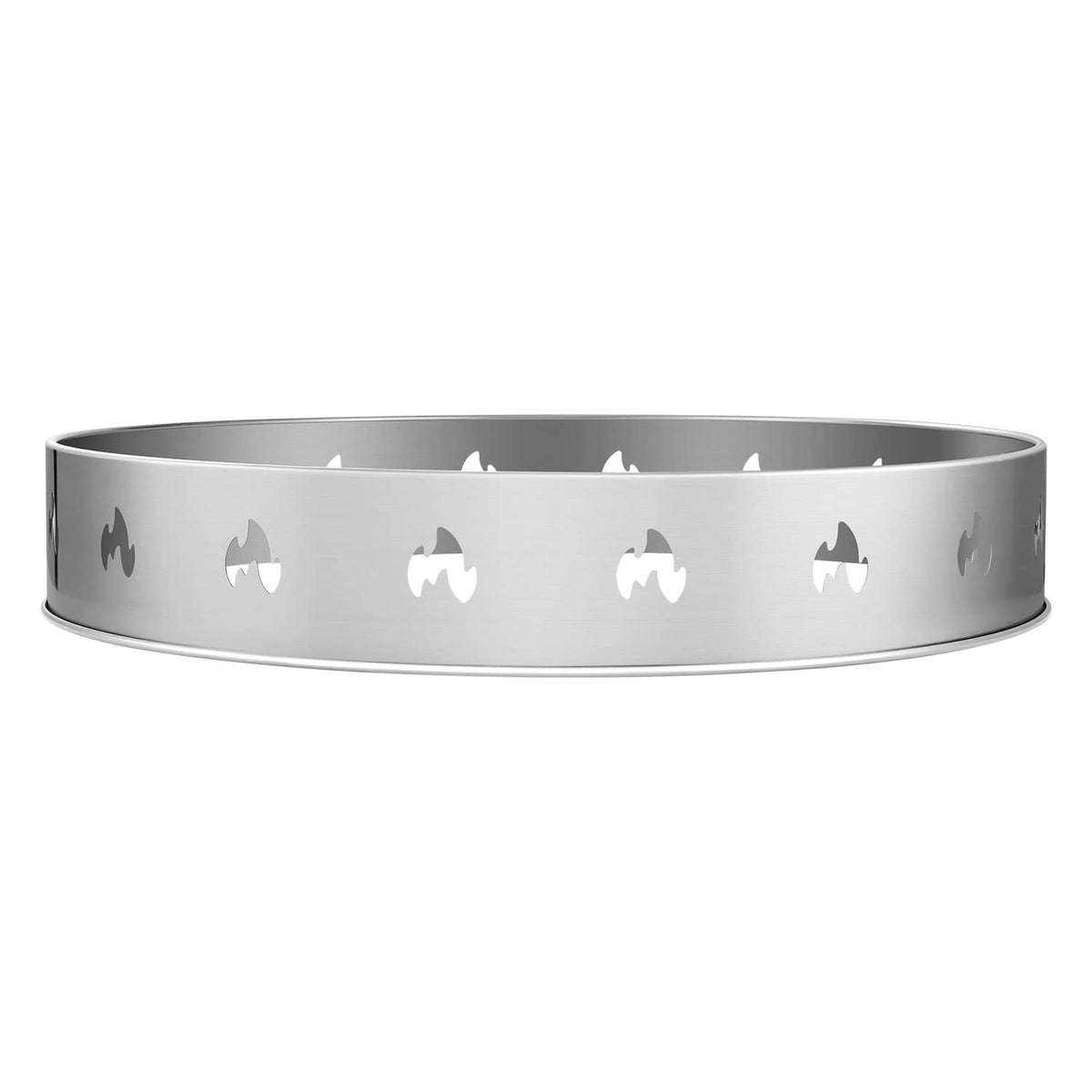 Stainless steel fire pit stand ring with flame cutout pattern, flat oval shape
