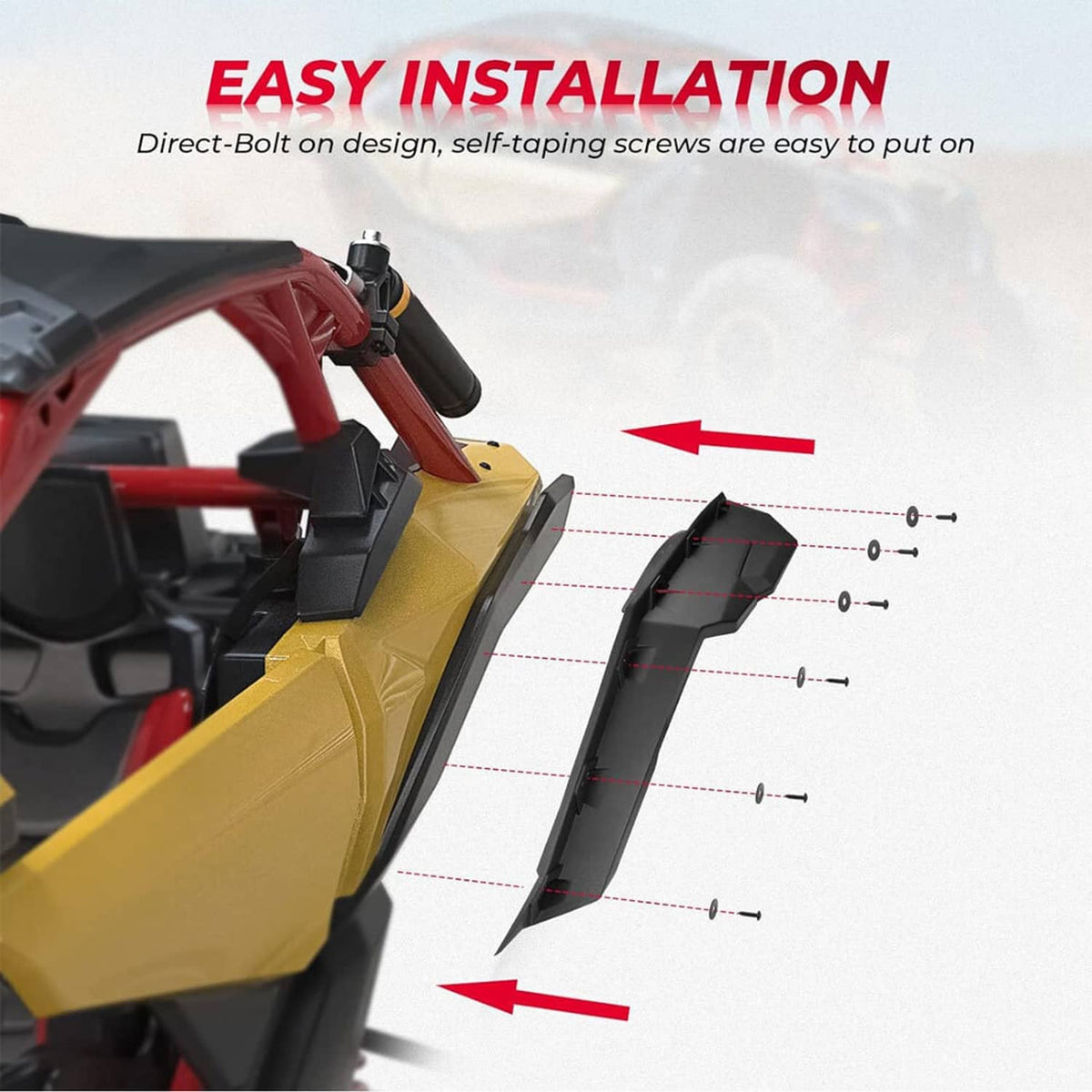 Black fender flare with bolt-on mounting shown on UTV side panel