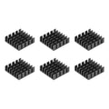 Set of six black aluminum heatsinks with thermal adhesive, 20x20x6mm