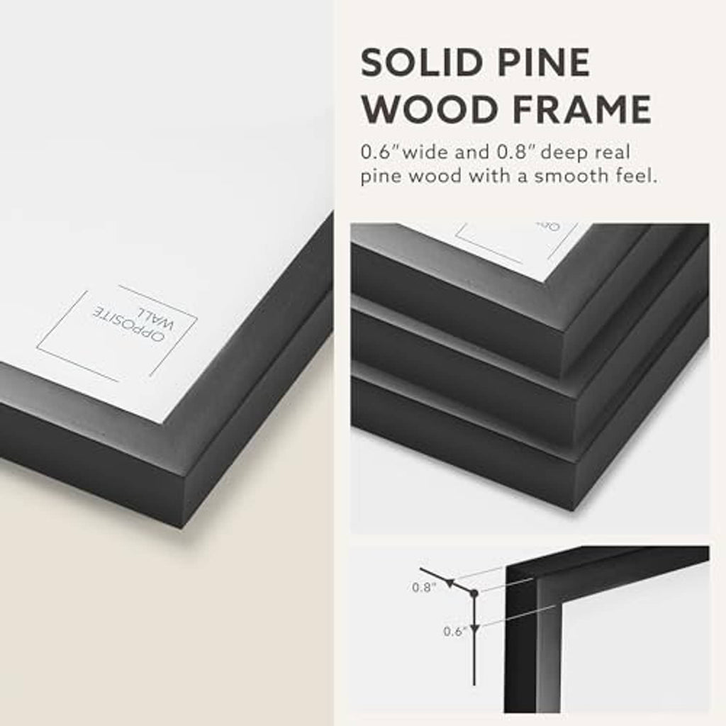 Solid pine wood picture frame in black with smooth, layered side profile
