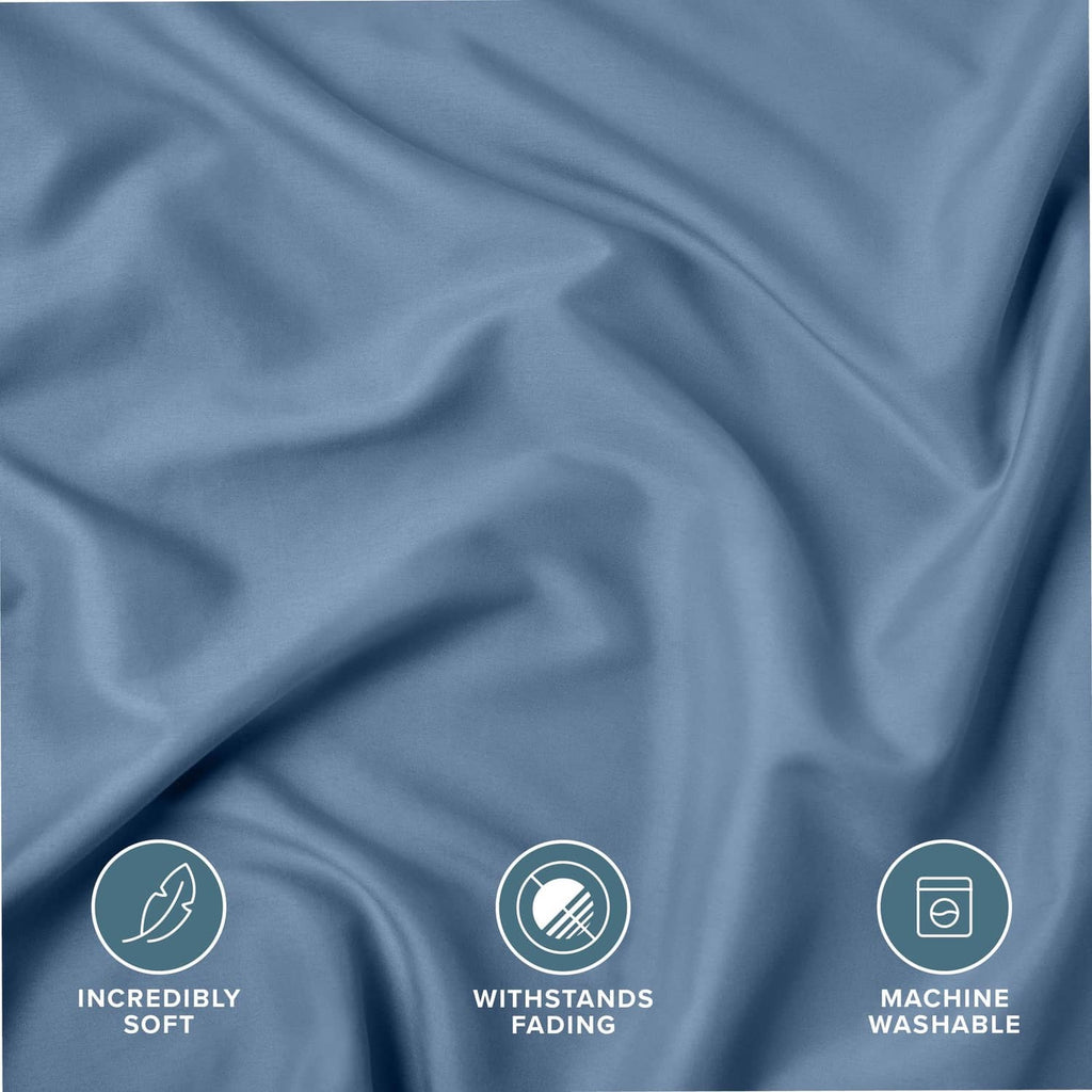 Blue microfiber fabric pillow sham with soft feel and visible smooth weave