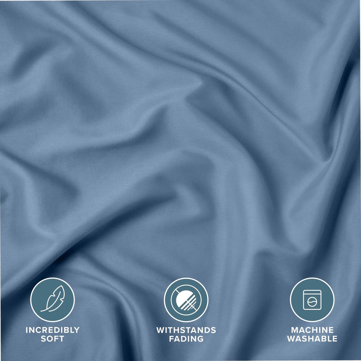 Blue microfiber fabric pillow sham with soft feel and visible smooth weave