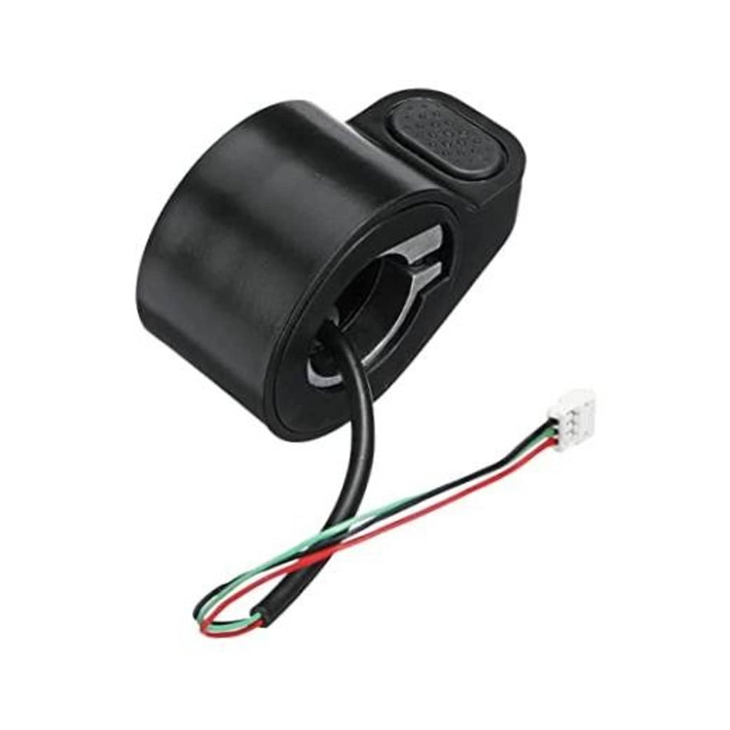 Black thumb throttle connector housing with prong and multicolor wiring leads