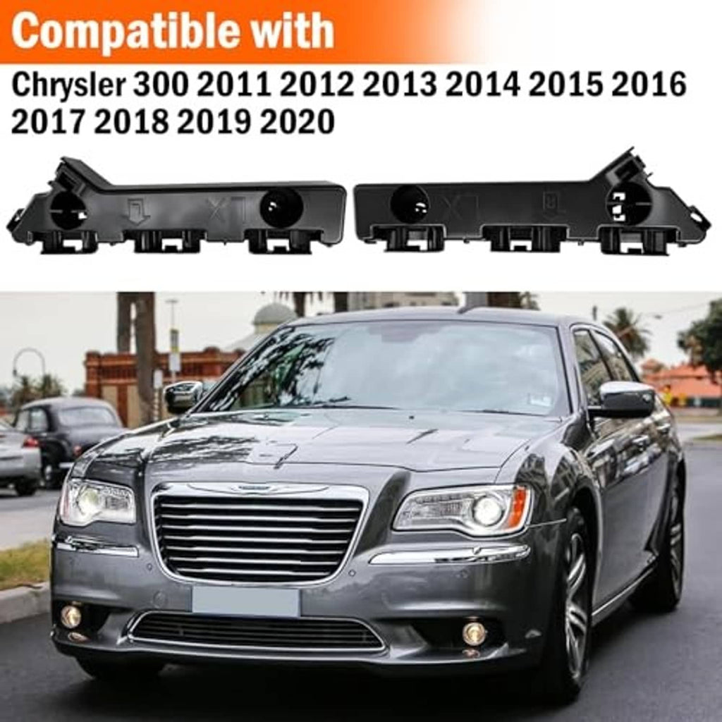 Front bumper brackets, black plastic pair with circular ports and attachment clips