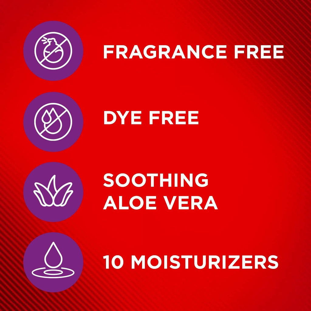 Cortizone-10 soothing formula icons: fragrance free, dye free, aloe vera