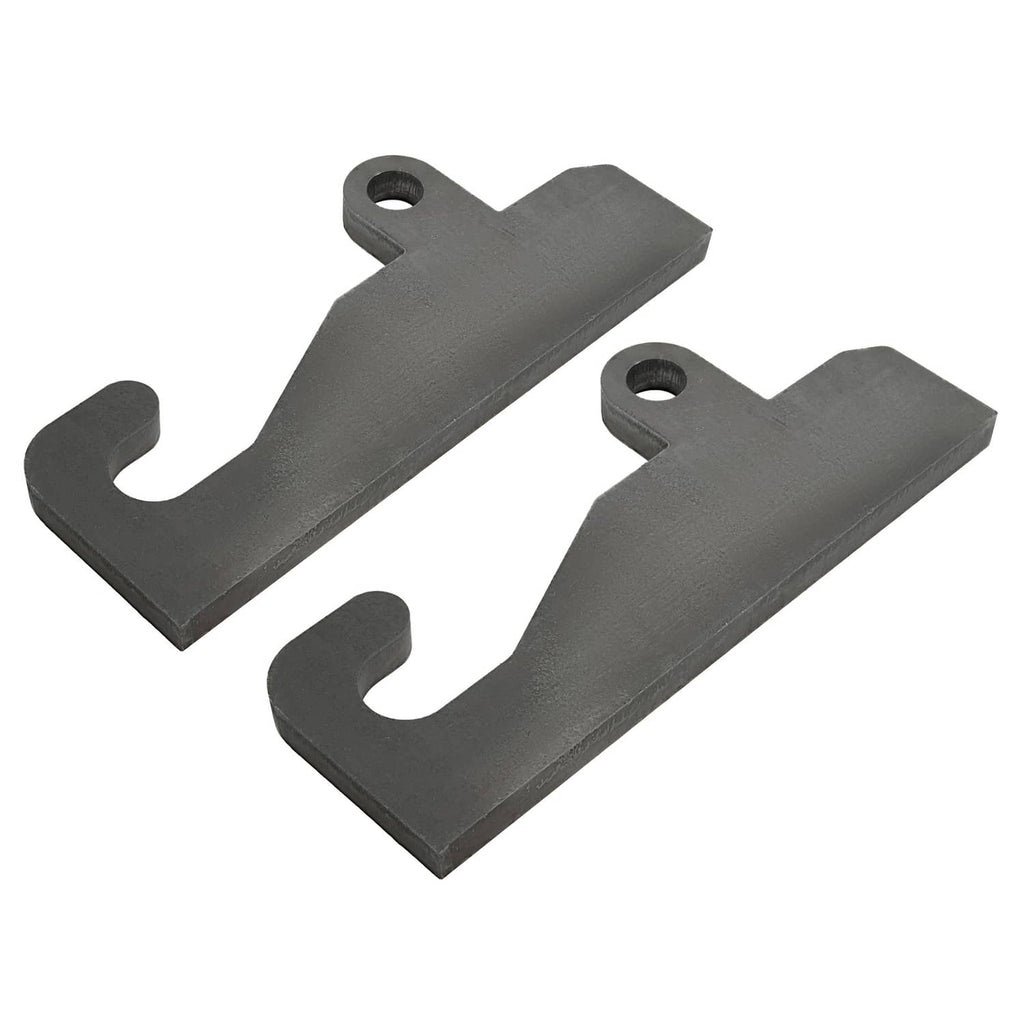 Pair of dark steel loader brackets with top mounting holes and curved U cutouts