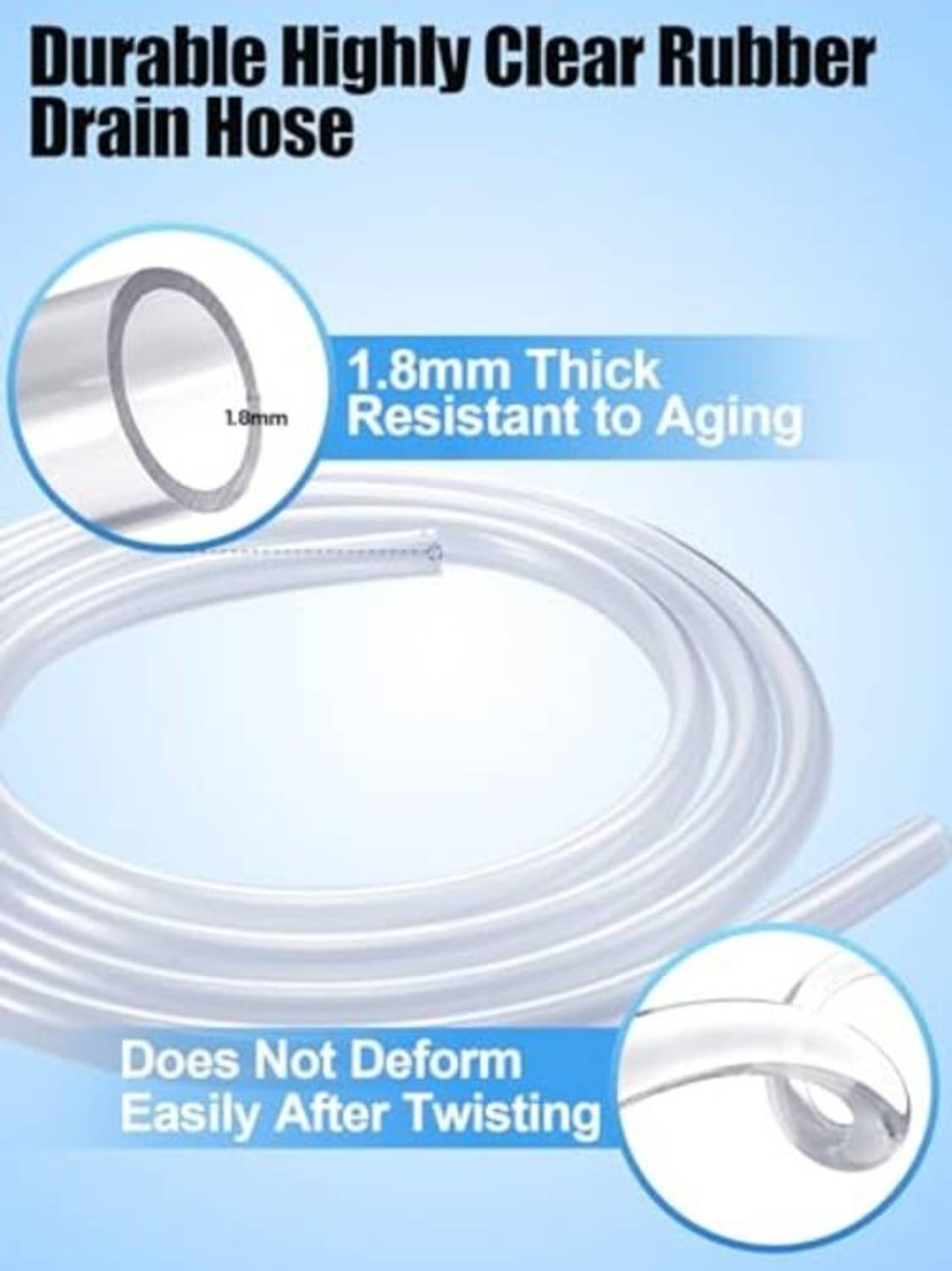 Durable clear rubber AC drain hose, flexible tubing shown coiled
