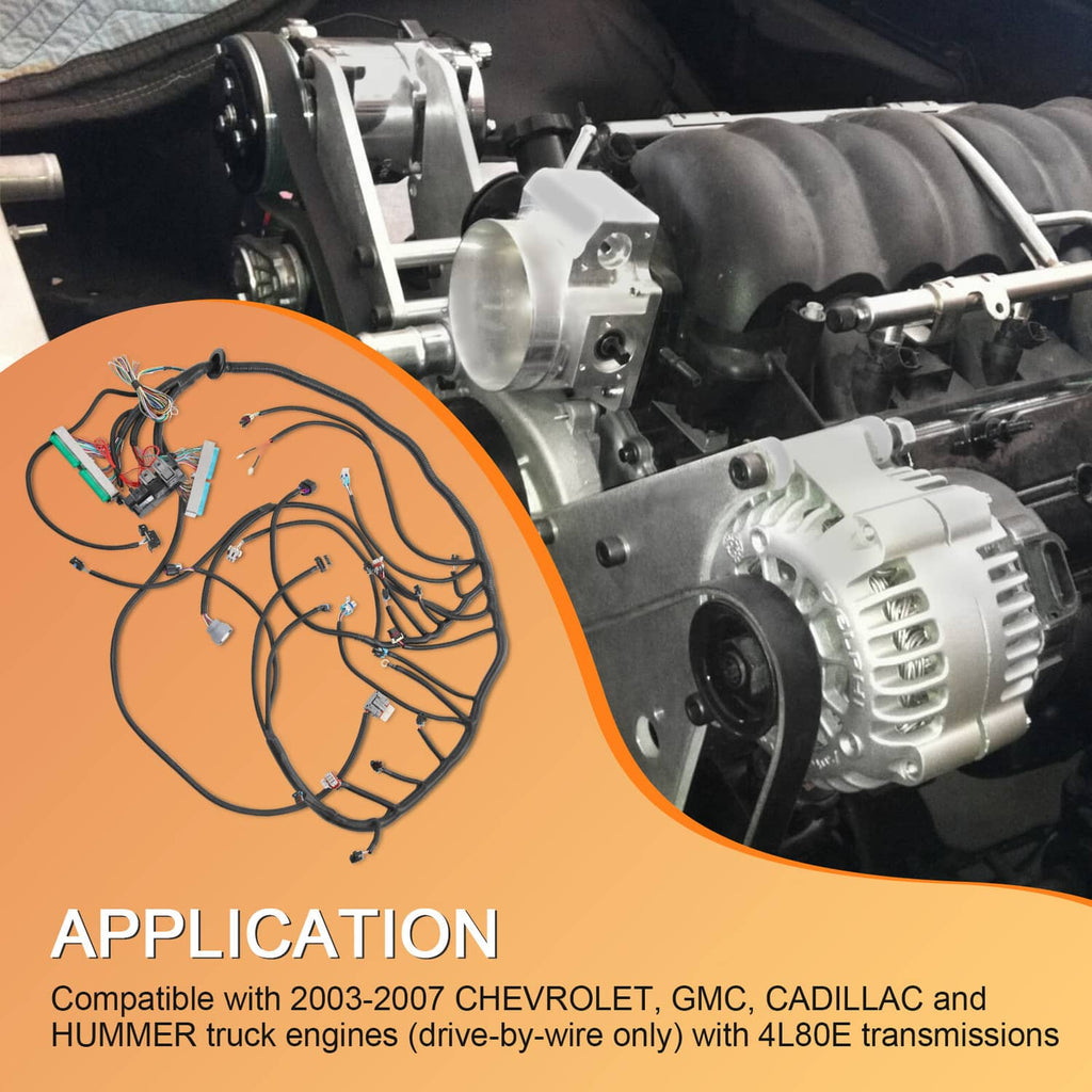 Vehicle engine bay with wiring harness and connector bundle detail