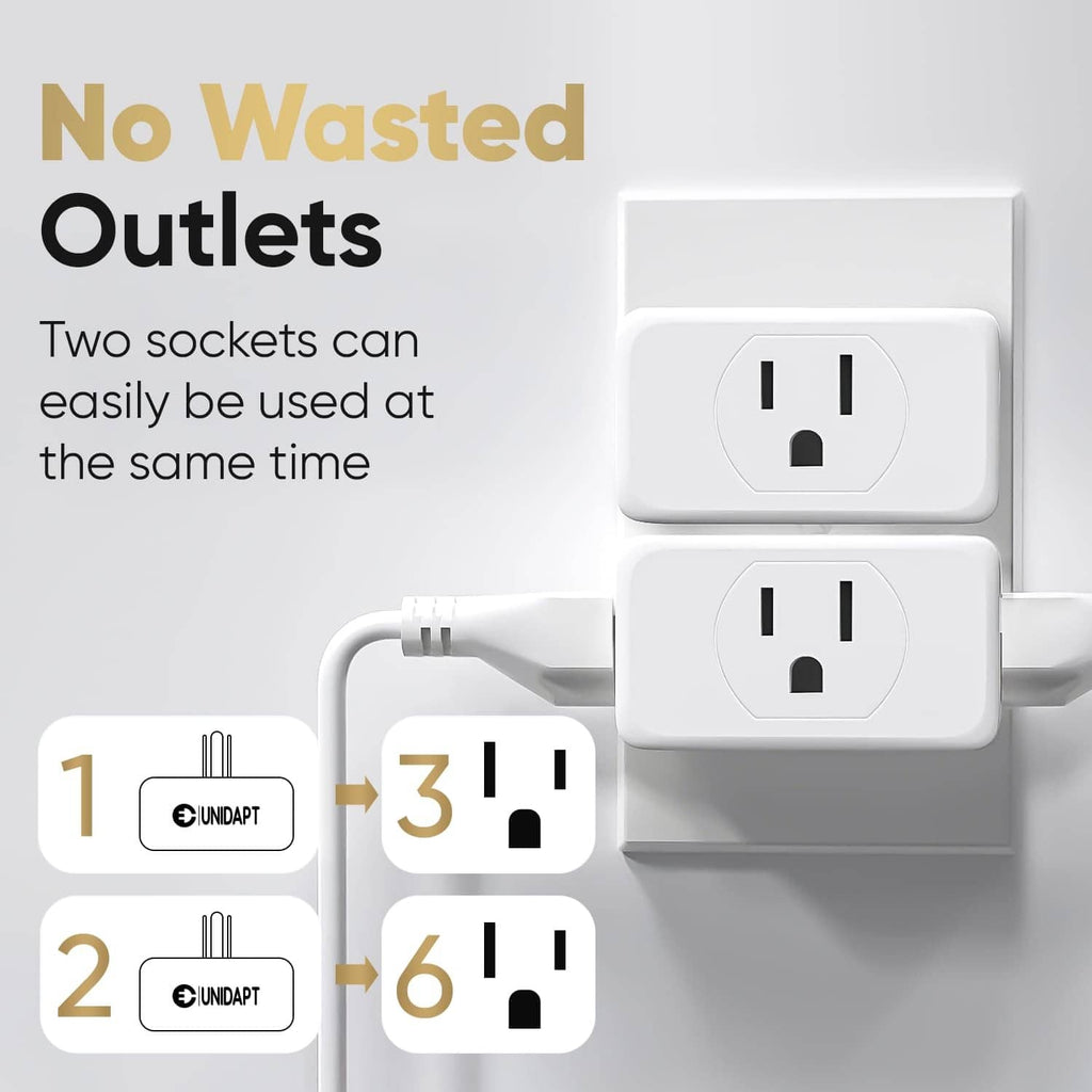 White 3-way outlet extender pair stacked on a wall socket