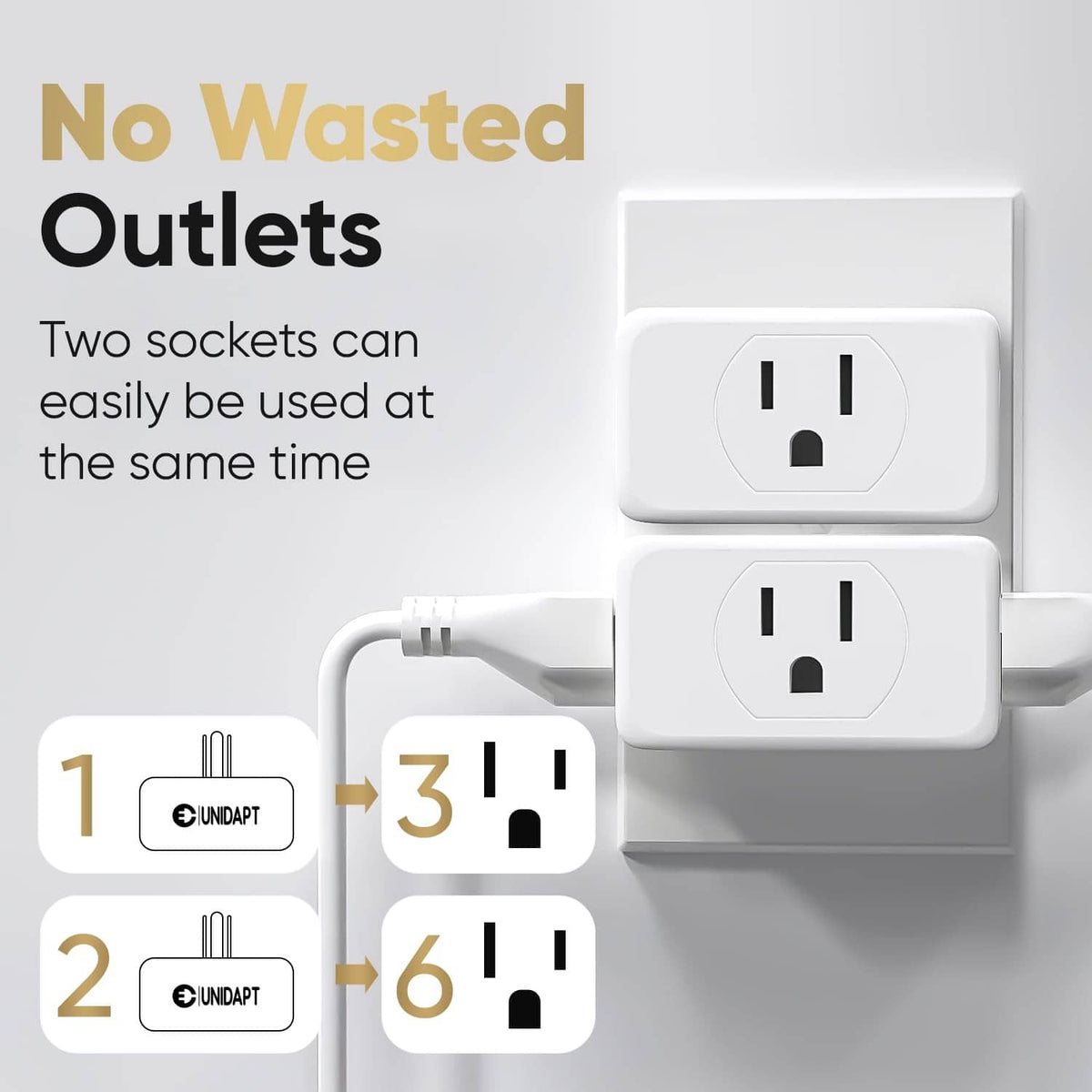 White 3-way outlet extender pair stacked on a wall socket