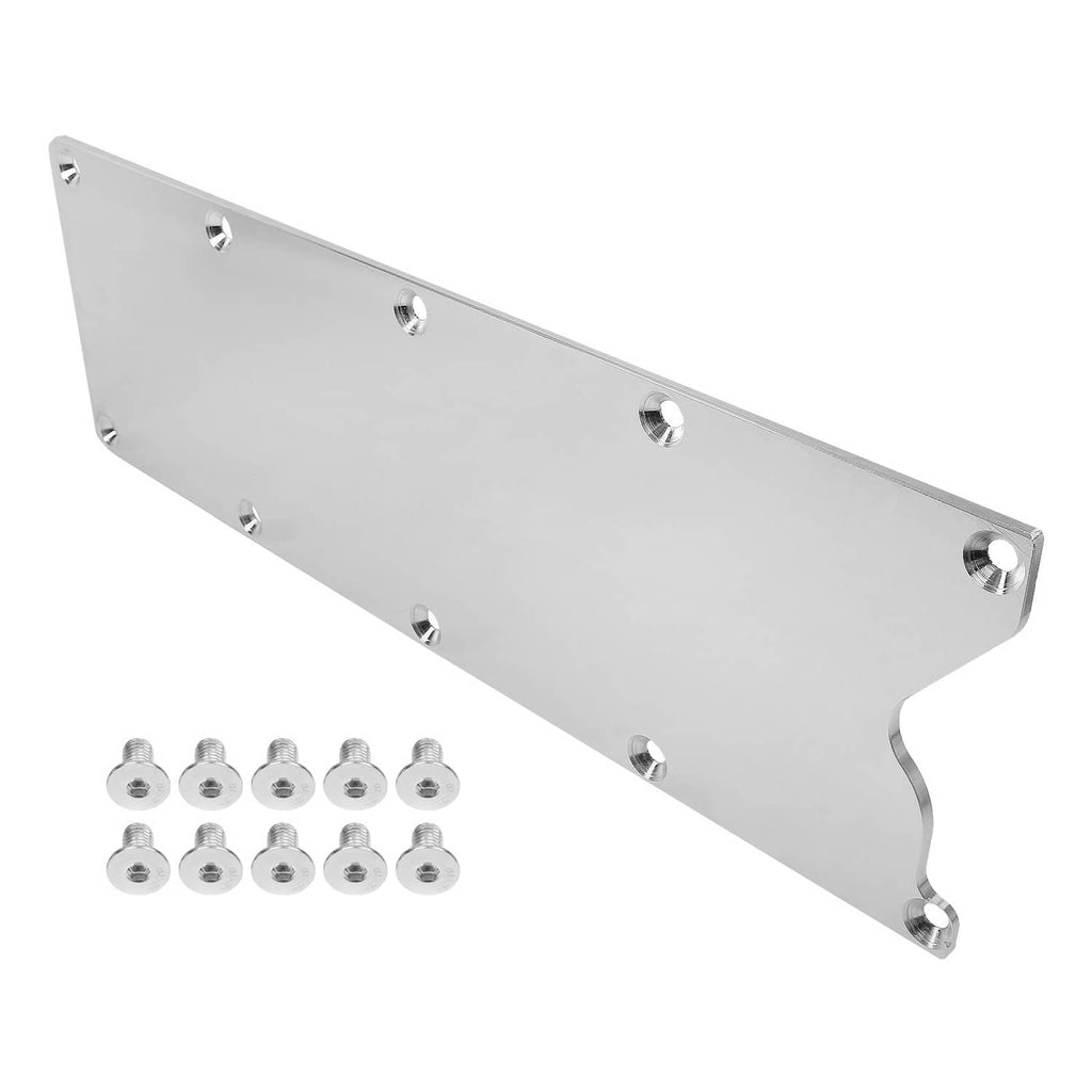 Aluminum knock sensor delete cover plate with mounting holes and included bolts