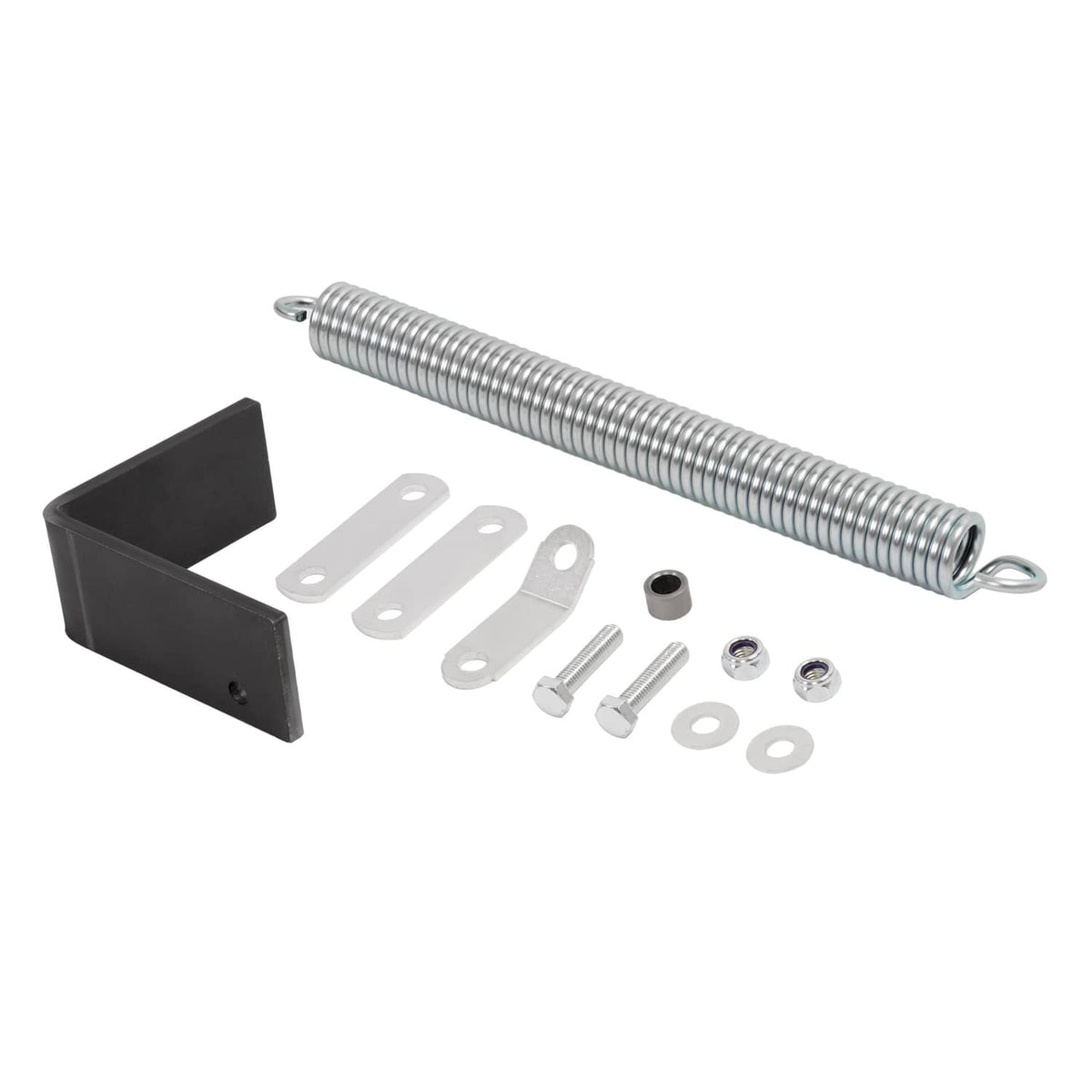 Right tailgate spring lift assist with black bracket, silver coil spring, and fasteners