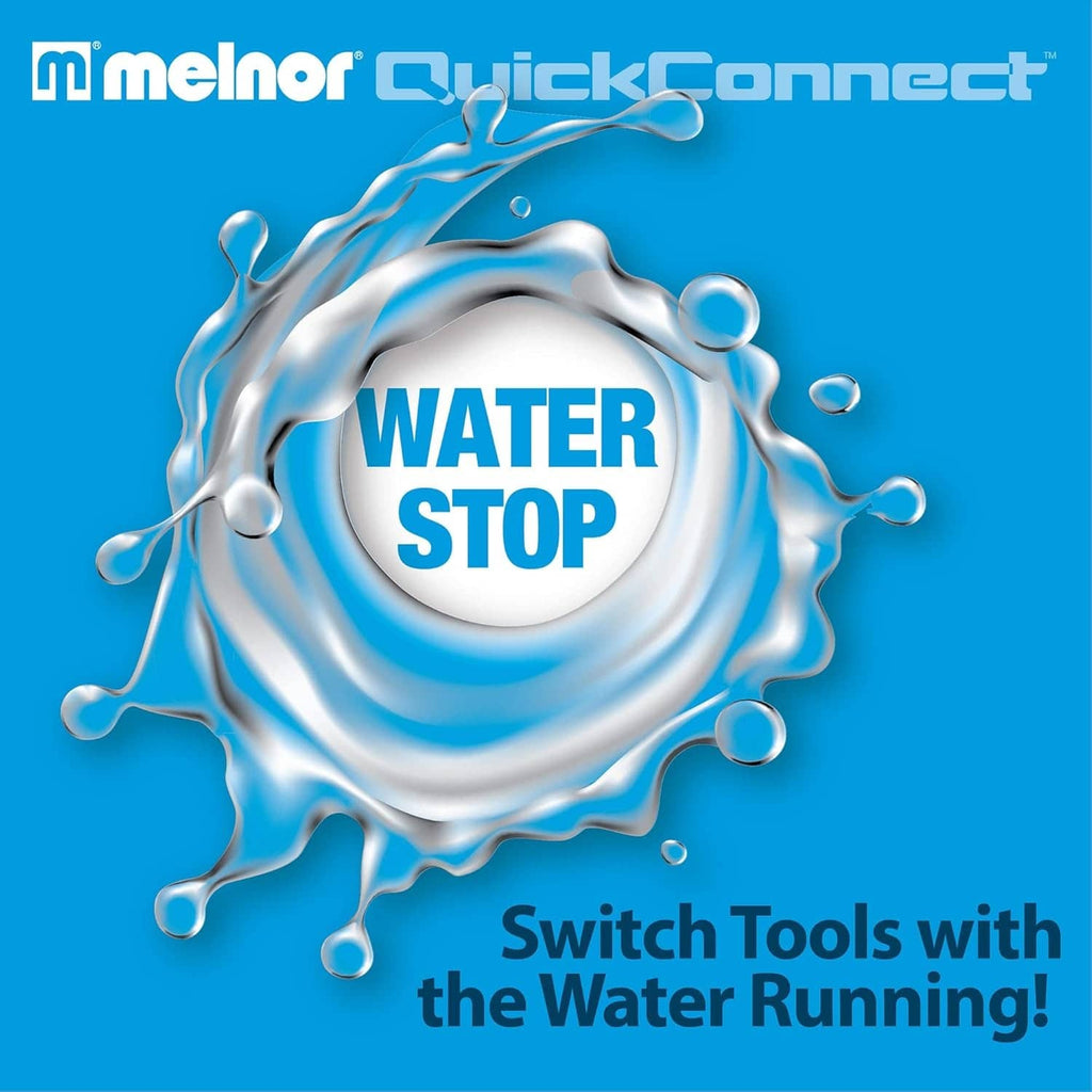Quick Connect water stop graphic showing gray and yellow connectors
