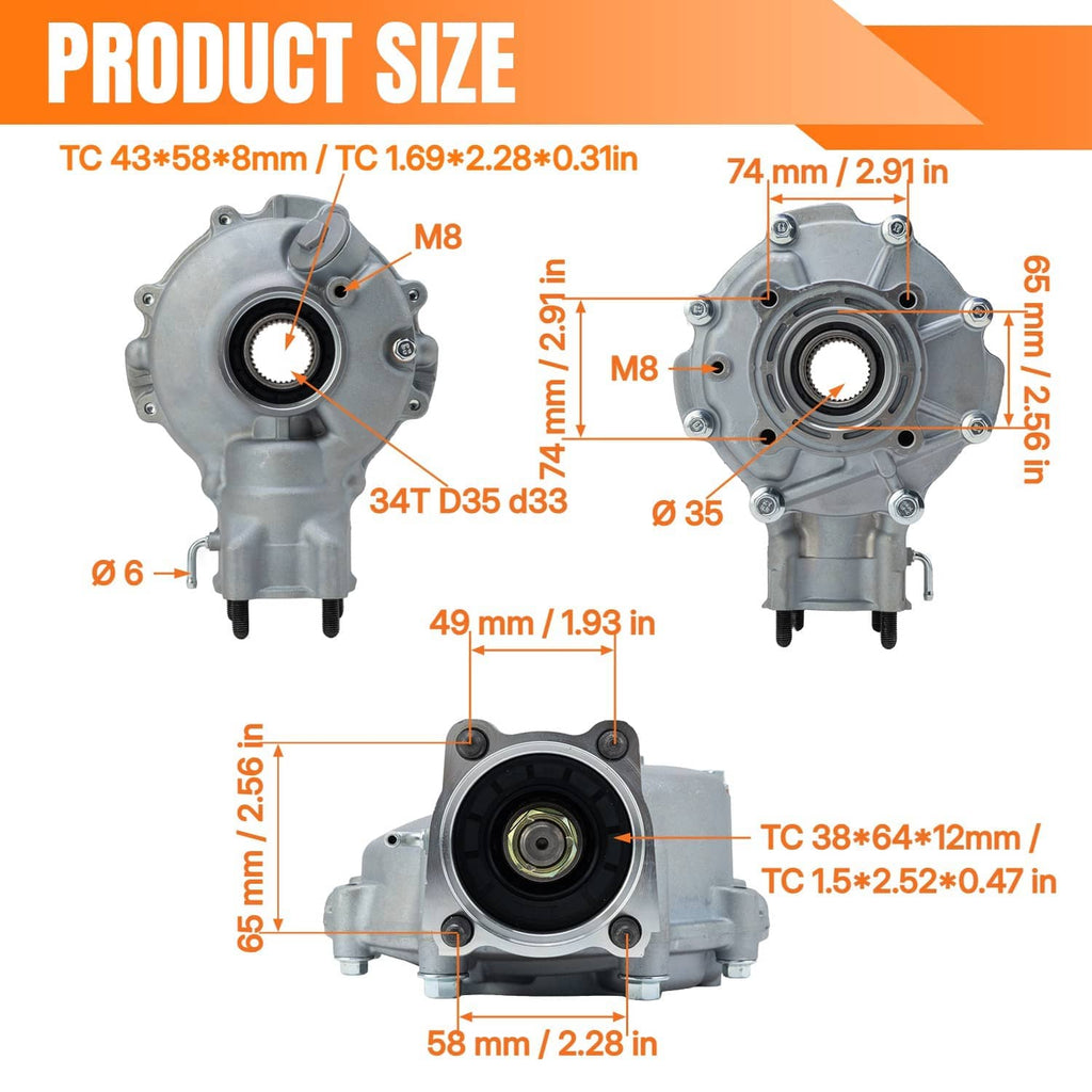 Rear differential housing size diagram with axle and wheel hub measurements