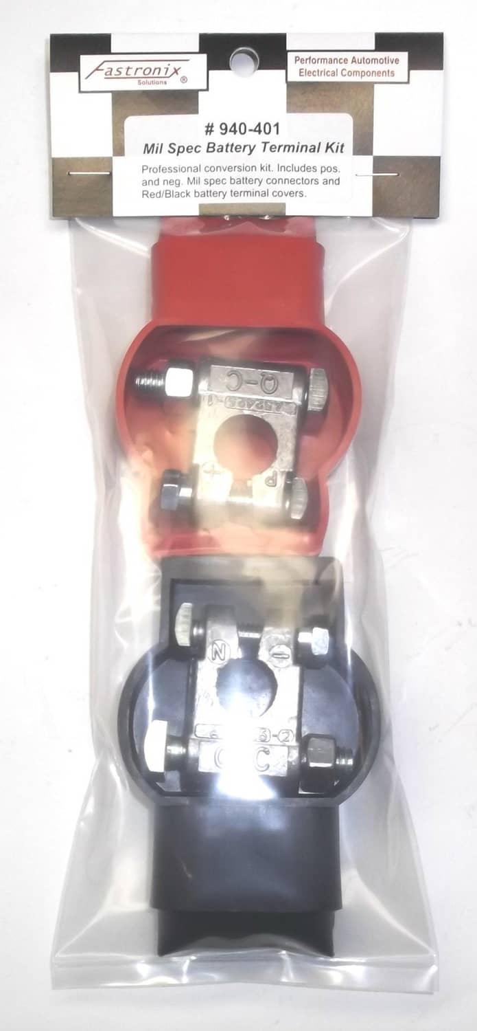 Fastronix battery terminal cover kit in sealed package with red and black components