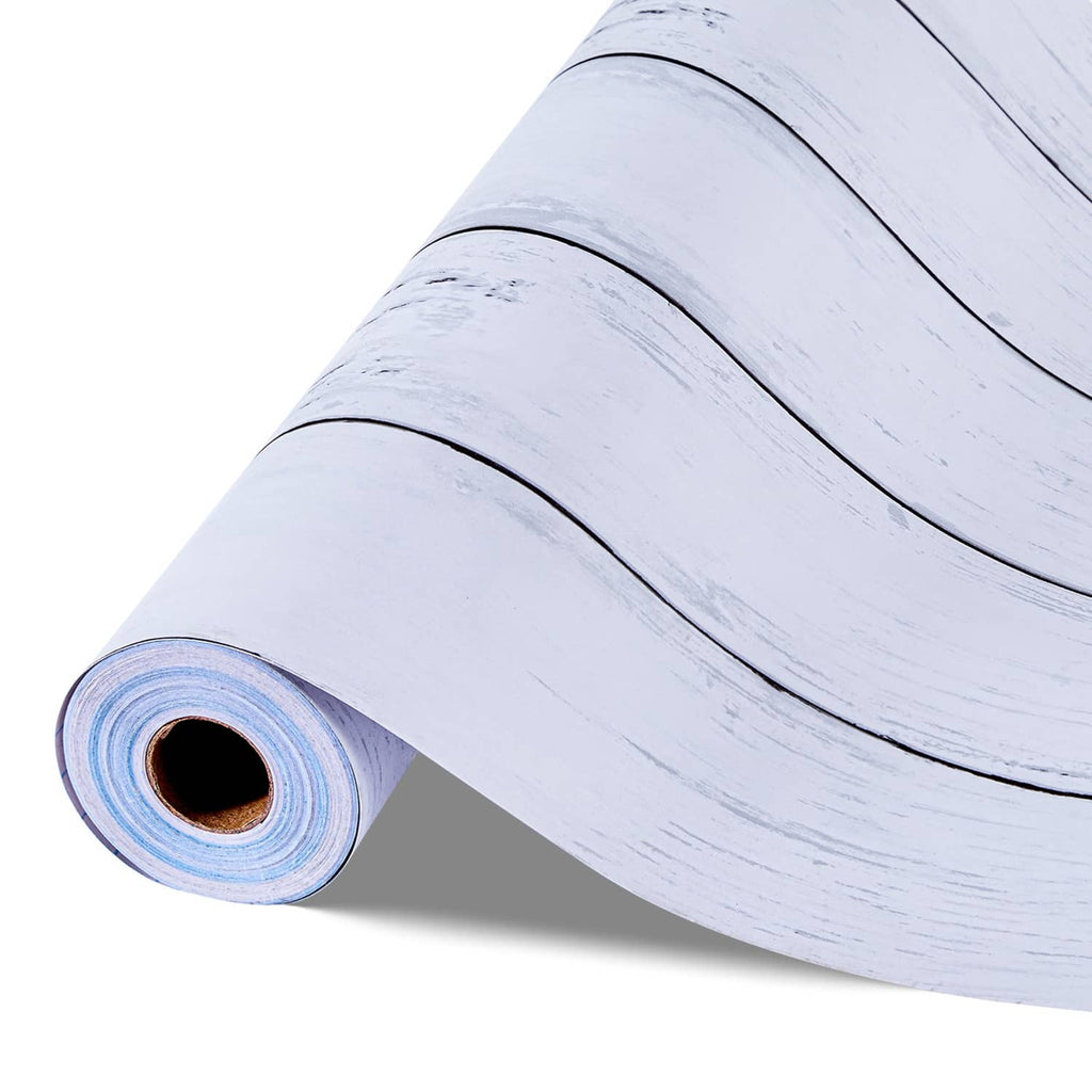White wood-textured self-adhesive wallpaper roll with plank lines