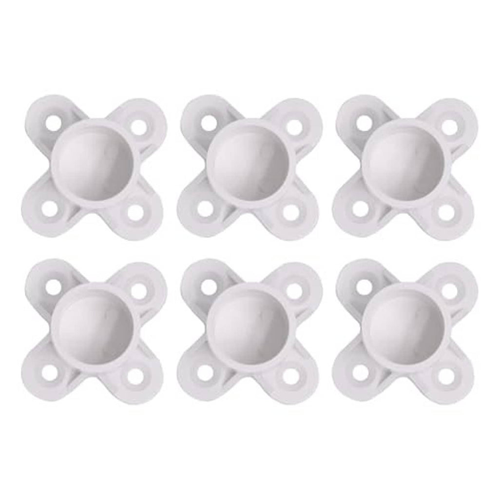 6-pack of white PVC pipe flange cap fittings, round opening with four side mounting holes