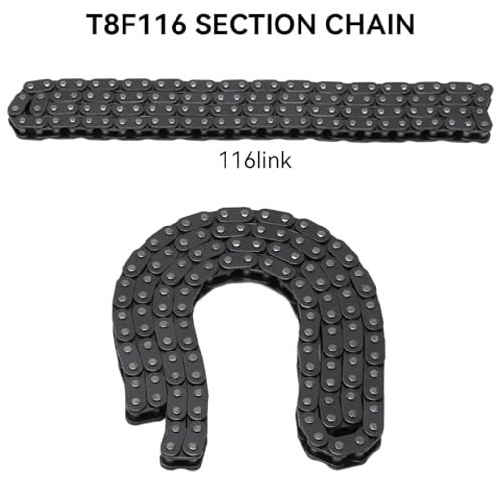 Black roller chain with T8F116 116 links plus chain wheel sprocket and small gear