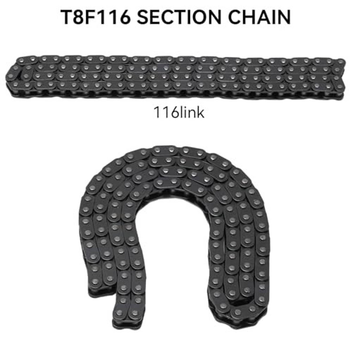 Black roller chain with T8F116 116 links plus chain wheel sprocket and small gear