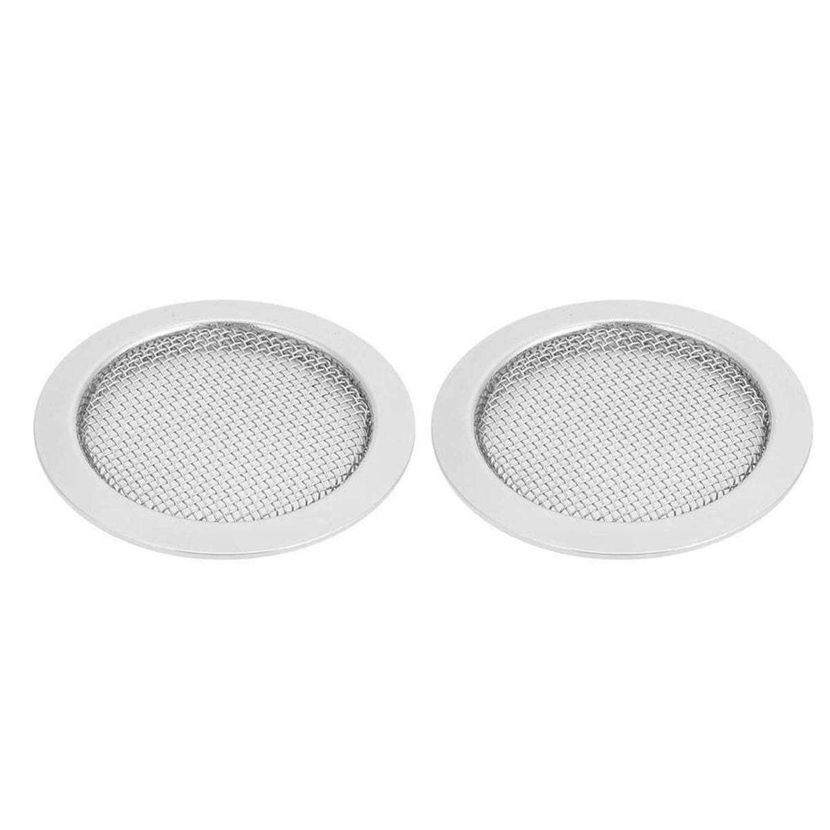 Pair of round resonator screen inserts with fine metal mesh and silver rim