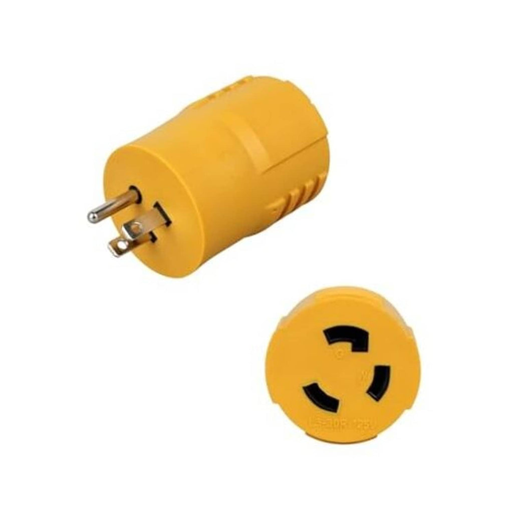 Yellow 3-prong power adapter plug with two flat blades and grounding prong