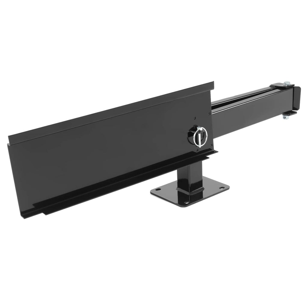 Black bumper-mounted swing arm assembly base plate with central pivot hardware