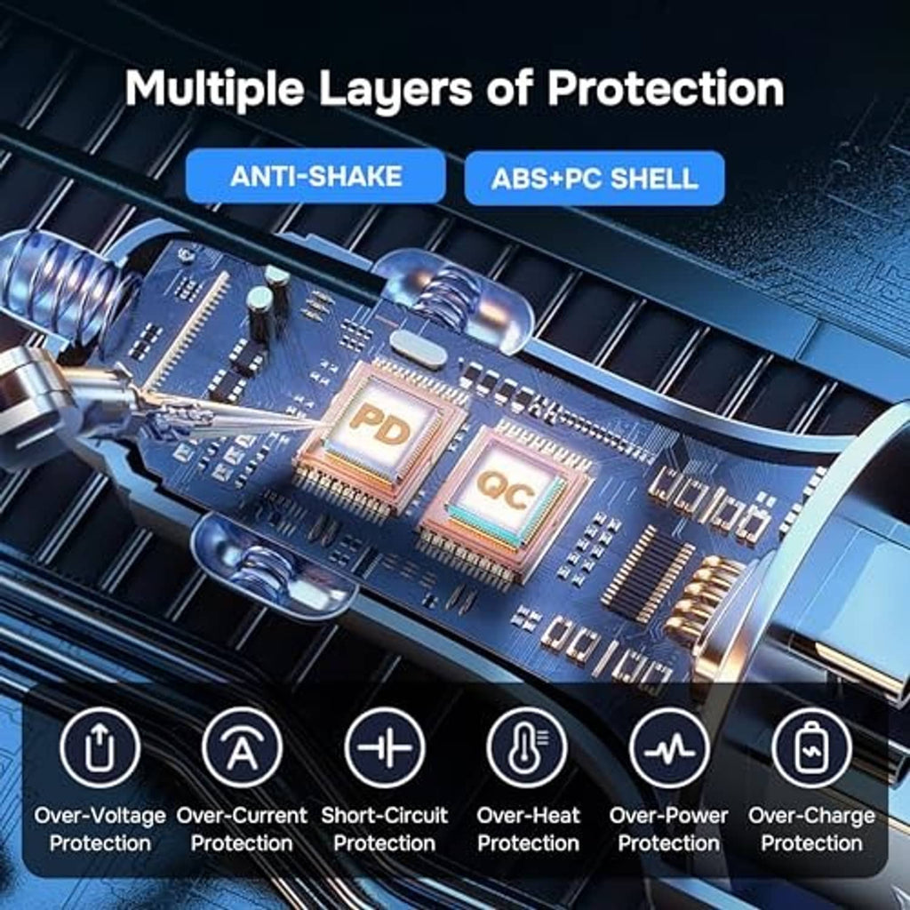 Black car charger showing internal protection circuitry and safety features on PCB