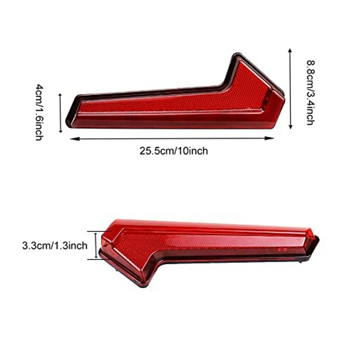 Red LED UTV taillight light bar with dimension details for left/right pieces